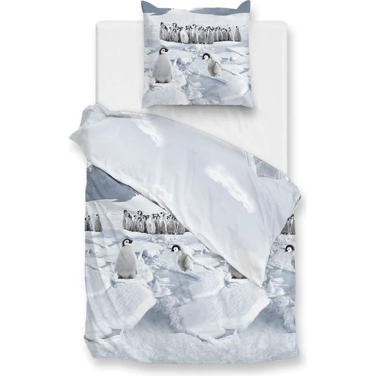 Zo! Home Flanell Bettwäsche 135x200 cm Pinguini blue Pinguin Eis Schnee Arktis – Bild 1