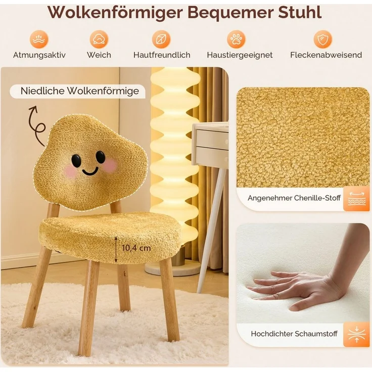 VINGLI Holzstuhl Wolkenform, Gepolsterter Schminktisch Stuhl (Verfügbare Farben) – Bild 3