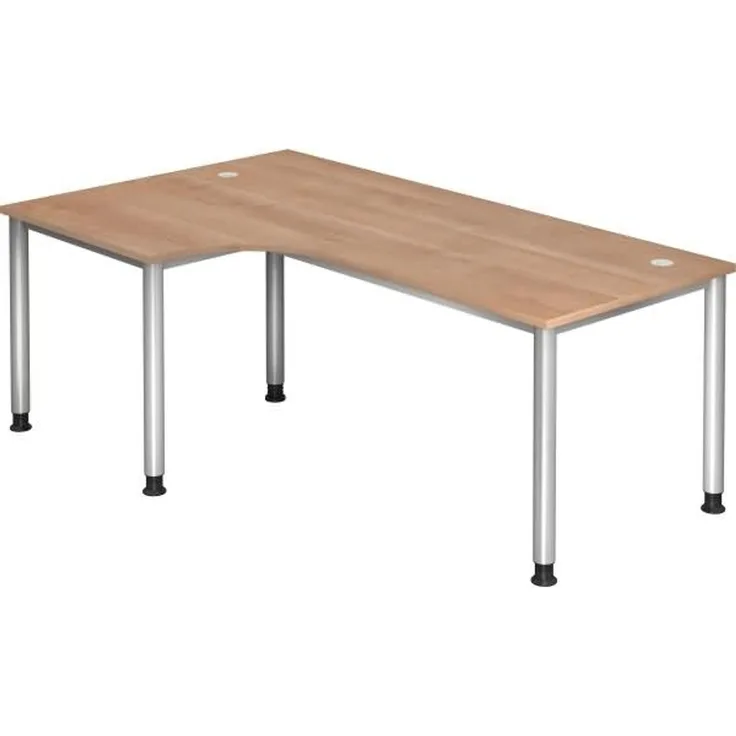Winkeltisch HS82 4-Fuß / 5-Fuß rund 200x120cm 90° Nussbaum Gestellfarbe: Silber