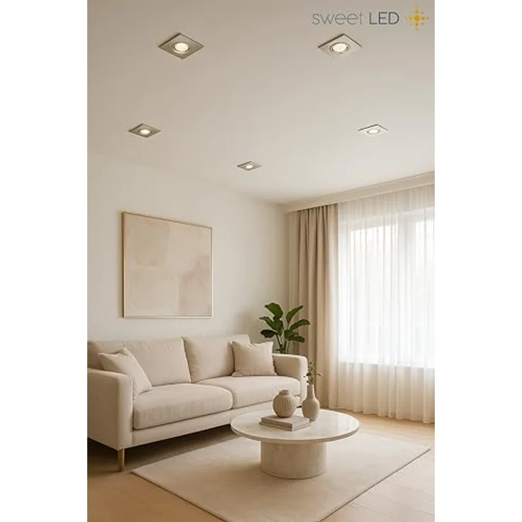 Sweet LED LED Einbaustrahler 10er Set 5W GU10 Deckenspots 230V eckig chrom-gebürstet, LED fest integriert, 3000K-Warmweiß, Deckenspots, Deckenstrahler, Einbauleuchten – Bild 7