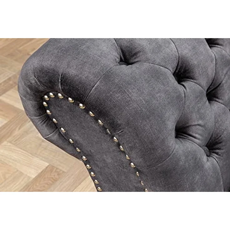 riess-ambiente Recamiere CHESTERFIELD 170cm grau / dunkelbraun, Einzelartikel 1 Teile, Wohnzimmer · Strukturstoff · Chesterfield – Bild 5