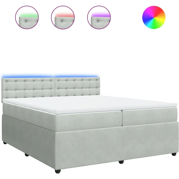 vidaXL Boxspringbett mit Matratze Hellgrau 200x200 cm Samt 3290142 – Bild 2