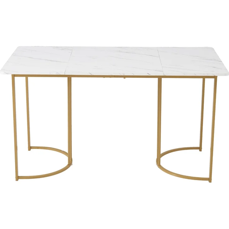 Essgruppe (5-tlg),Esstisch mit 4 Stühlen Set, Moderner Küchentisch Set , 140×80cm Küchentisch mit Golden Metallbeinen, MDF Tischplatte in Weißer,Braun Samt Esszimmerstühle--Weiß--96x69x18.5cm--YOUDENOVA – Bild 7