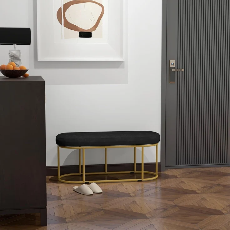 HOMCOM Polsterbank Bettbank mit Samtoptik (Schlafzimmerbank, 1-St, Schminkbank), Stahl, Schwarz, 100 x 37 x 43 cm – Bild 9