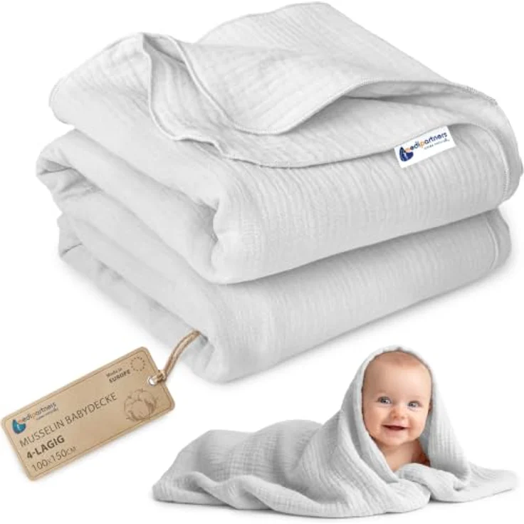 Medi Partners Musselin Babydecke 100x150cm Baby Decke Musselindecke Neugeborenen - dünne dünne Kuscheldecke Sommer Babydecken für Kleinkinder Krabbeldecke Kinderbett Kinderwagen (Grau) – Bild 1