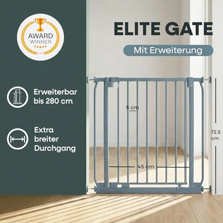 Safetots Elite Sicherheitsschutzgitter, 80cm - 89cm, Mattgrau, Treppenschutzgitter mit Druckmontage, Sicherheitsbarriere, Einfache Installation – Bild 5
