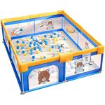 Ecosa Laufgitter, Teddybären-Raumschiff-Design, Blau, Kunststoff, Rechteckig, 180x68x200 cm, CE, mit Einstiegstür und Hängetasche für Spielzeug