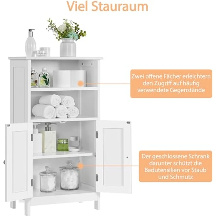 Yaheetech Badschrank Küchenschrank mit Doppeltür & Einstellbarem Regal Badkommode Sideboard Badezimmer/Wohnzimmer/Flur Weiß 50 * 30 * 92.5cm – Bild 7