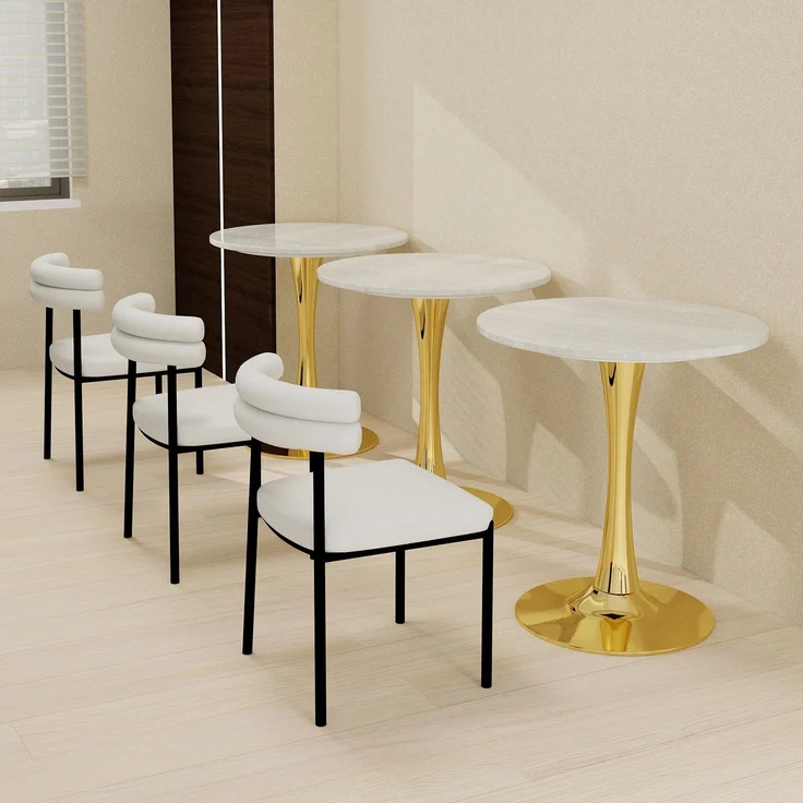 Novelux Runder Kaffeetisch Gold 70cm, Marmortisch Rund Weiß, Mid-Century Modern Esstisch für 2-4 Personen, Platzsparender Wohnzimmertisch – Bild 8