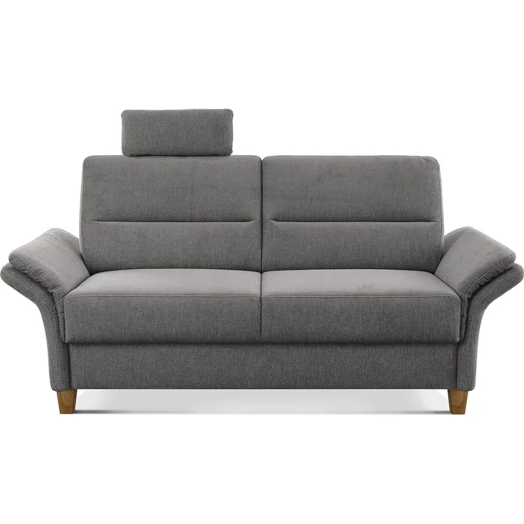 CAVADORE 3-Sitzer Sofa Wyk / 3er Couch im Landhausstil mit Federkern, Kopfstütze + Holzfüßen / 186 x 90 x 89 / Chenille, Grau
