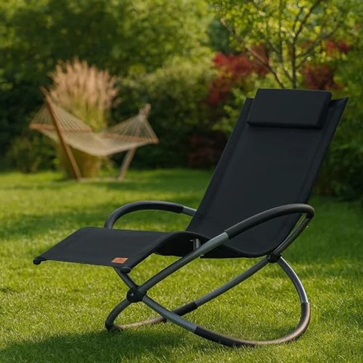 CampFeuer Relaxliege | Gartenliege klappbar, Sonnenliege, Gartenstuhl | Klappstuhl, Liegestuhl, Schaukelsessel, Schwungliege, Schwingliege, Schaukelliege, Outdoorliege, Strandliege (Schwarz) – Bild 3