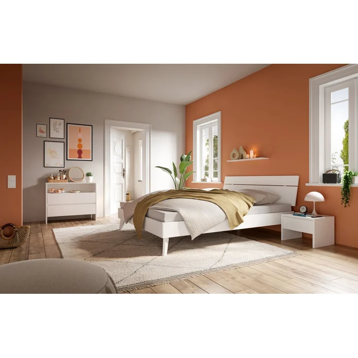 Hasena Designbett Floris Trento Weiß mit Schrägfüßen 100x200 cm, Komforthöhe 25 cm MDF weiss deckend – Trento – Bild 2
