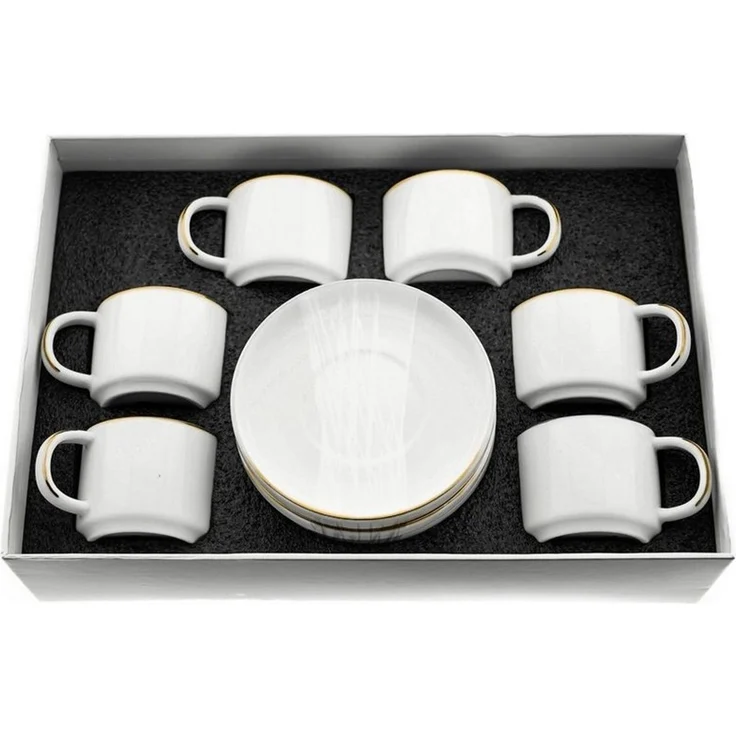 Mulex 12 Teilger Mokkatassen-Set mit Untertasse aus Porzellan Mokkaservice 100 ml Weiß/Gold – Bild 2