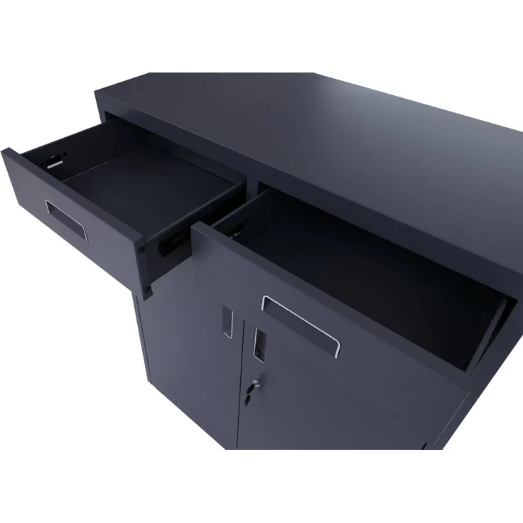 Aktenschrank HWC-O89, Stahlschrank Büroschrank, Rollen Türen Schubladen abschließbar Metall 116x90x40cm ~ dunkelgrau – Bild 6