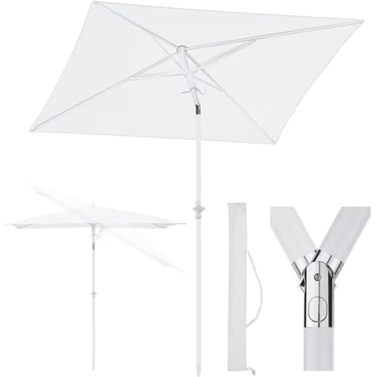 Sekey 180 × 125 cm Sonnenschirm mit Schutzhülle, Balkonschirm Gartenschirm Terrassenschirm, Sonnenschutz UPF50+, Kippbar, Höhenverstellbar, Rechteckig- Creme – Bild 2