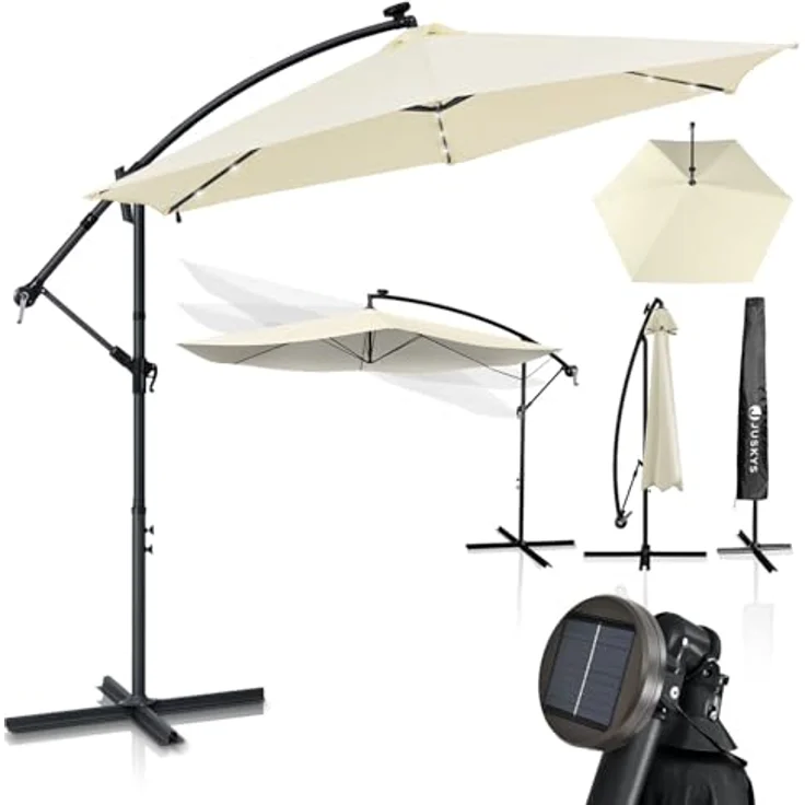 Juskys 'Brazil' Sonnenschirm, Polyester, Grau / Creme, Ø 285 cm, mit Beleuchtung – Bild 2