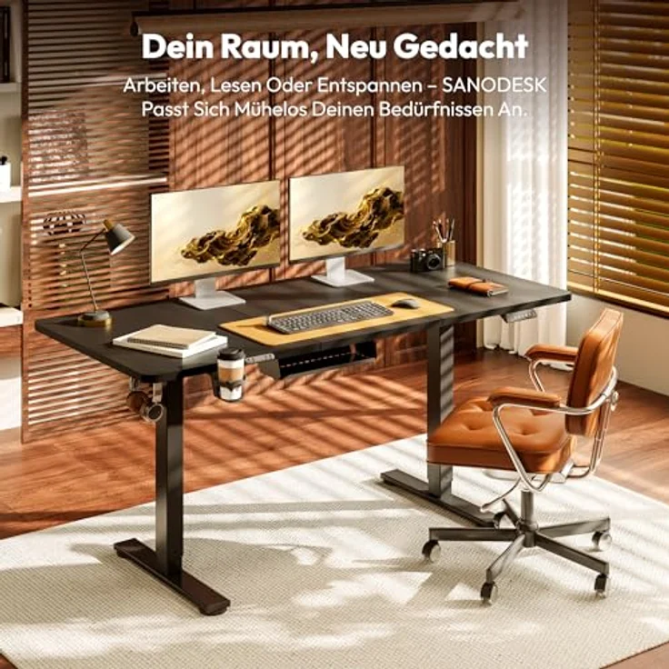 SANODESK Elektrisch Höhenverstellbarer Schreibtisch 180x80 cm – Ergonomischer Steh-Sitz Tisch mit Memory-Funktion für Homeoffice und Heimbüro, Schwarz, Computertisch, Standing Desk – Bild 4