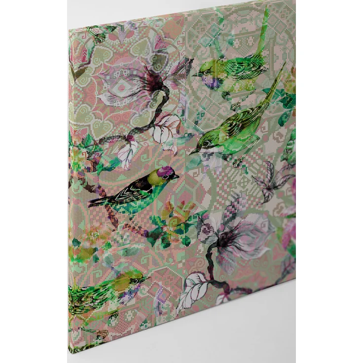Leinwandbild Vögel Mosaik Rosa Grün 90x60 DD120353 Keilrahmen Wandbild Leinwand – Bild 2