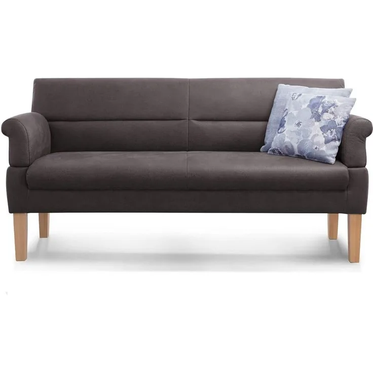 Cavadore 3-Sitzer Sofa Kira mit Federkern / Sitzbank für Küche, Esszimmer / Inkl. Armteilfunktion / 189 x 94 x 81 / Kunstleder grau