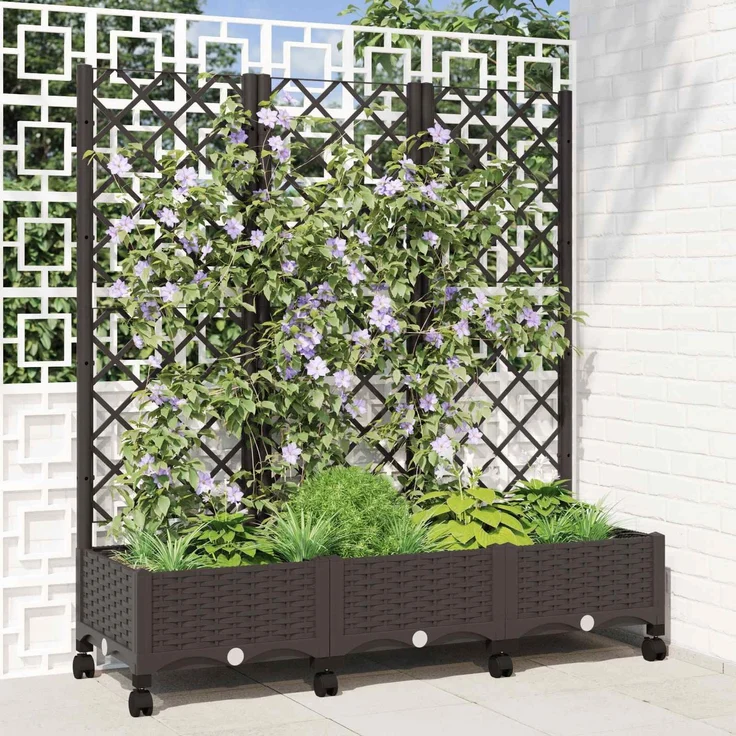 vidaXL Pflanzkübel mit Spalier und Rädern Braun 120 x 40 x 131,5 cm PP 3423051 – Bild 1