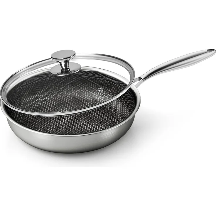 Bratpfanne 28cm Edelstahl Wabenpfanne Deckel Antihaft Kratzfest Induktion