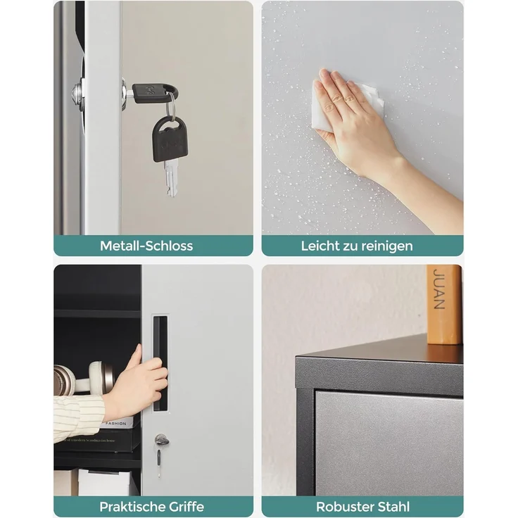 Songmics Aktenschrank, Mehrzweckschrank, Stahl-Aufbewahrungsschrank, 5 Ebenen, Doppeltüren, Schloss, Werkzeugschrank, verstellbare Ablagen, Garage, Büro, Wohnzimmer, silbern-schwarz OMC015S01 – Bild 8