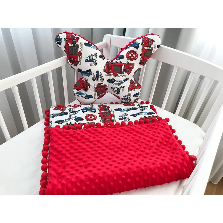 Babydecke Kuscheldecke Krabbeldecke 100% Baumwolle und Plüsch Minky (50x75 cm) + Großer Kissen Schmetterling