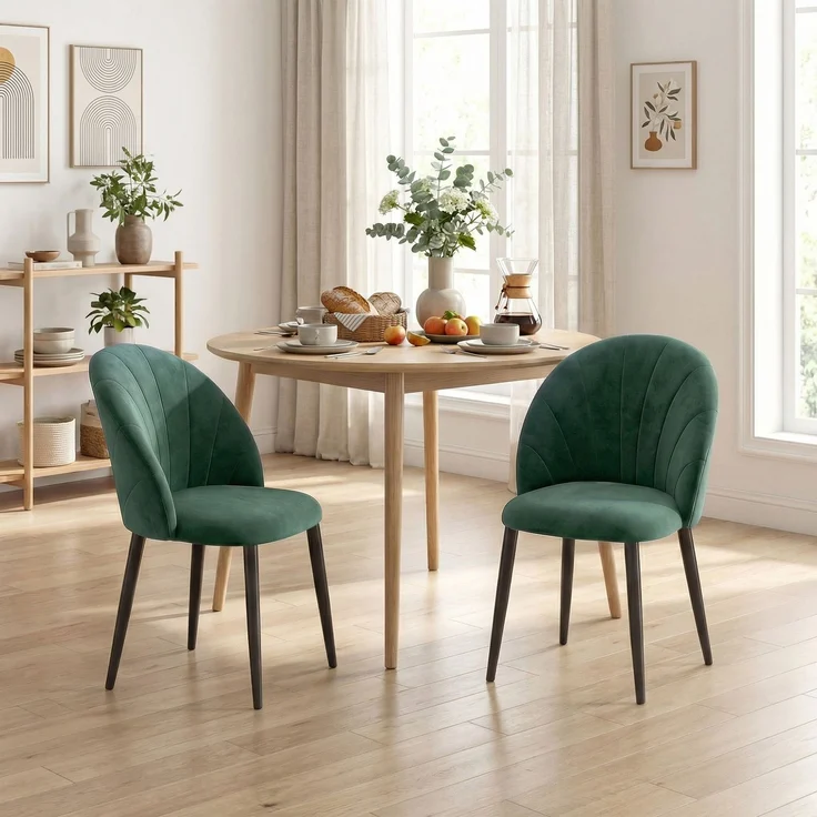Armlose Esszimmerstühle mit gebogener Rückenlehne 2er-Set, Samt-Optik Akzentstühle für Küche, Wohnzimmer, Dunkelgrün--Dunkelgrün--79x52x54cm--CHENHAONING – Bild 4