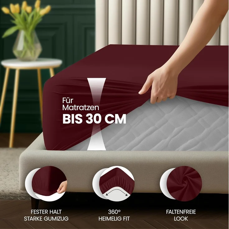 Utopia Bedding - Spannbettlaken 160x200 cm Bis 30 cm - Burgunderrot - Gebürstete Mikrofaser Spannbetttuch - Oeko Tex Standard 100 – Bild 4