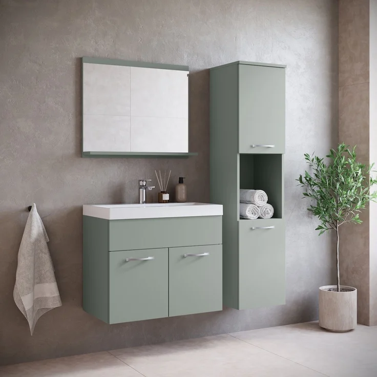 Badplaats Badmöbel Komplettset Montreal 60x35 cm Grunn Matt - Badezimmermöbel mit Waschbecken, Spiegel und Badezimmerschrank – Bild 2