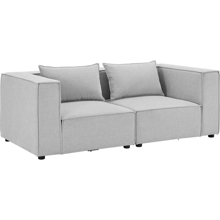 Juskys 'Domas S' modulares Sofa, 2 Sitzer mit Armlehnen & Kissen, Stoff Hellgrau, 67 x 196 x 98 cm