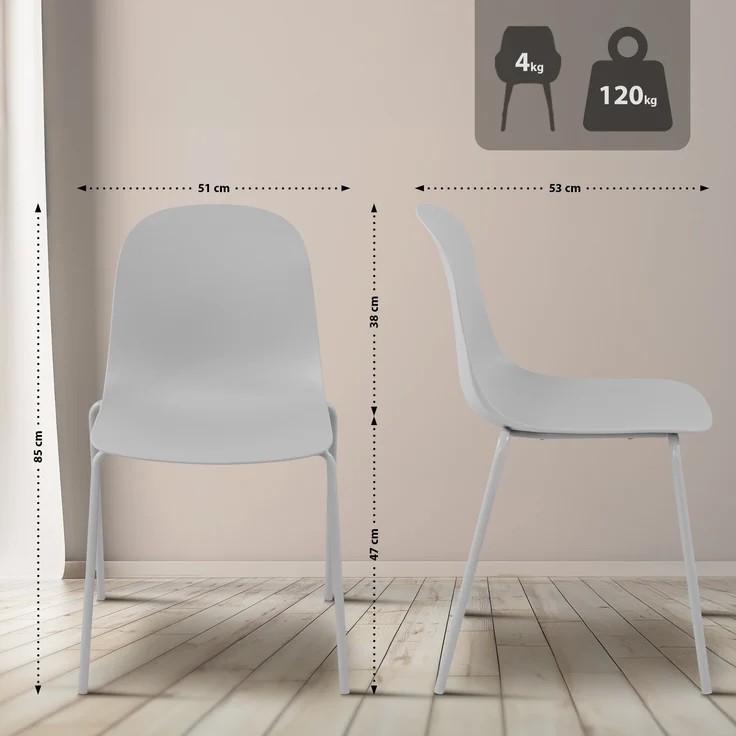 CLP 4er Sitzgruppe Mindin Set 1 Tisch 4 Stapelstühle wetterfest UV-beständig,hellgrau – Bild 2