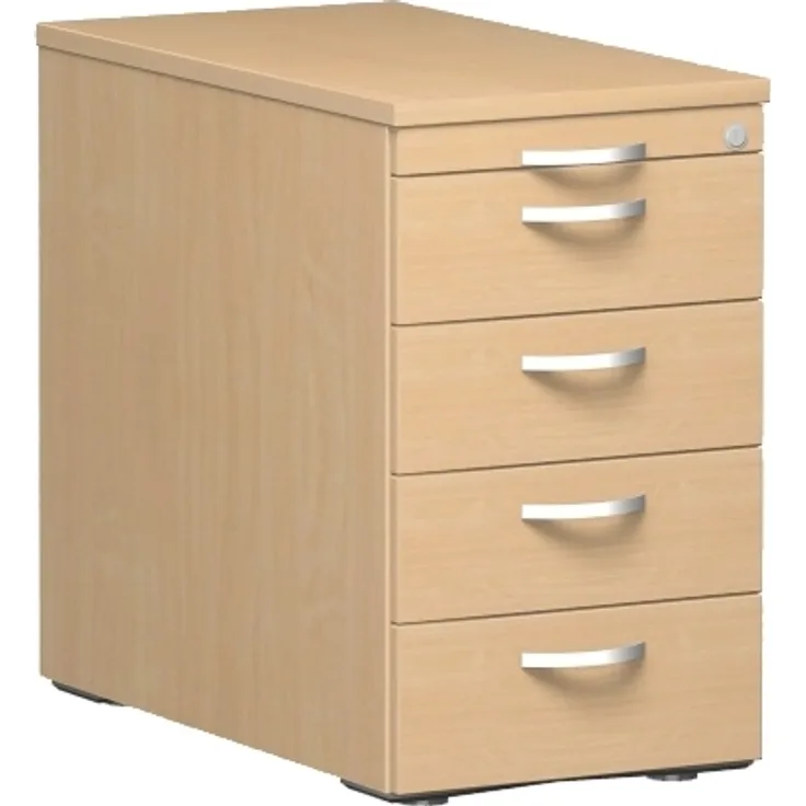 Standcontainer mit 4 Metall-Schubfächern und Utensilienschubfach, 44x80cm, Buche