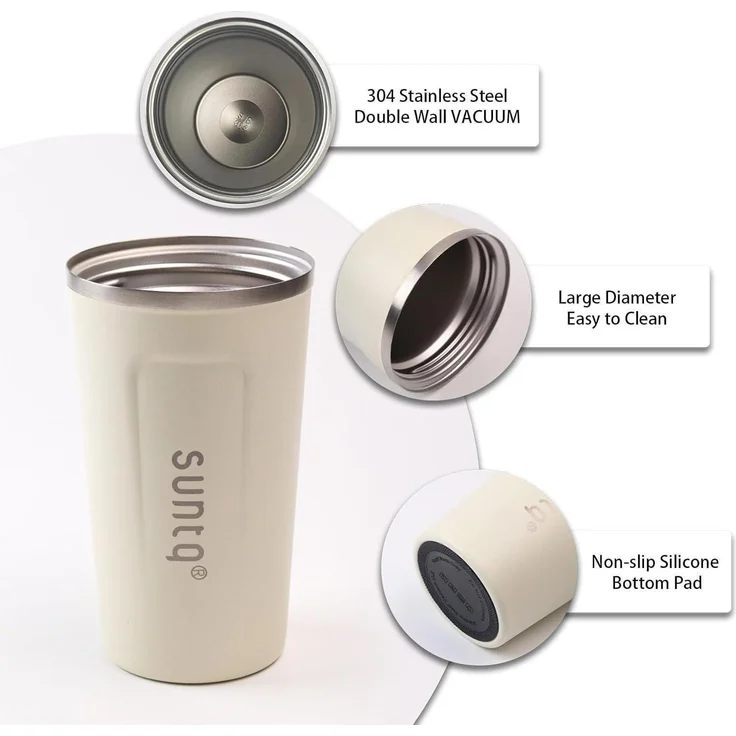 Edelstahl Kaffeebecher to go Thermobecher Doppelwand Isoliert Grün 380ml – Bild 2