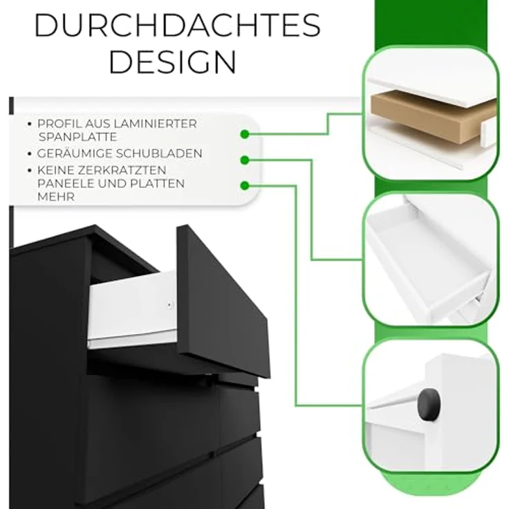 CDF Kommode Malwa M8 140| Farbe: Schwarz | Schrank für Dokumente, Kleinigkeiten | Ideal für Wohnzimmer, Schlafzimmer, Kinderzimmer, Jugendzimmer und Büro | 8 geräumige Schubladen – Bild 5