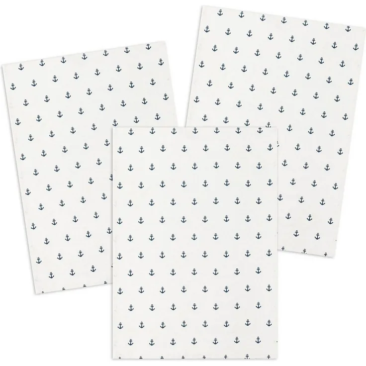 Kracht Geschirrtuch Anker, (Set, 3-tlg, Set), 3er Pack Geschirrtücher (3 Stück), ca. 50x70cm, Halbleinen bedruckt