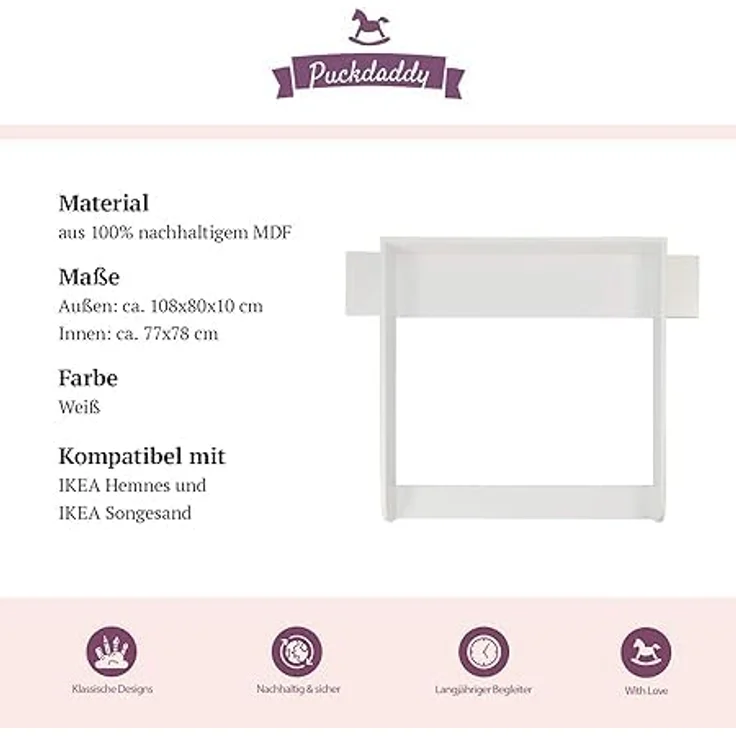 Puckdaddy GmbH Wickelaufsatz Lijan (108x10x80cm) für IKEA Hemnes Kommoden, Wickelaufsatz für IKEA Hemnes Kommode – Bild 4