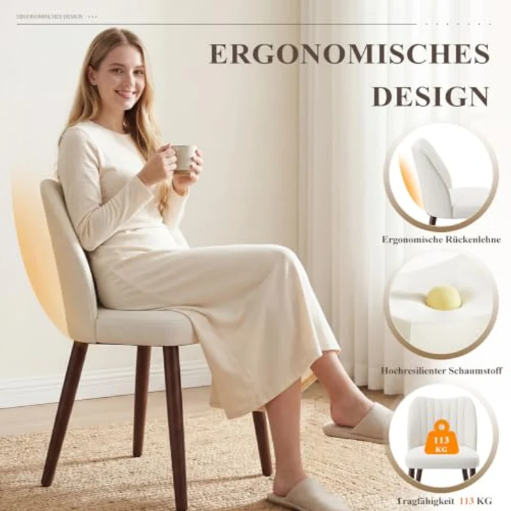 MALOL Esszimmerstühle 4er Set, Polsterstühl mit Rückenlehne, Ergonomisch Gepolsterte Küchenstühle mit vertikaler Rillenlehne, Moderne Esszimmer Stühle für Esstisch Wohnzimmer Café Restaurant, Beige – Bild 4