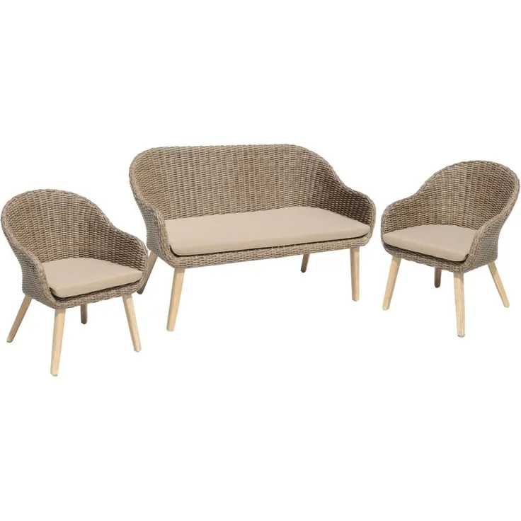 Sofa & Stuhl Set Pueblo aus Kunststoffgeflecht / Akazie