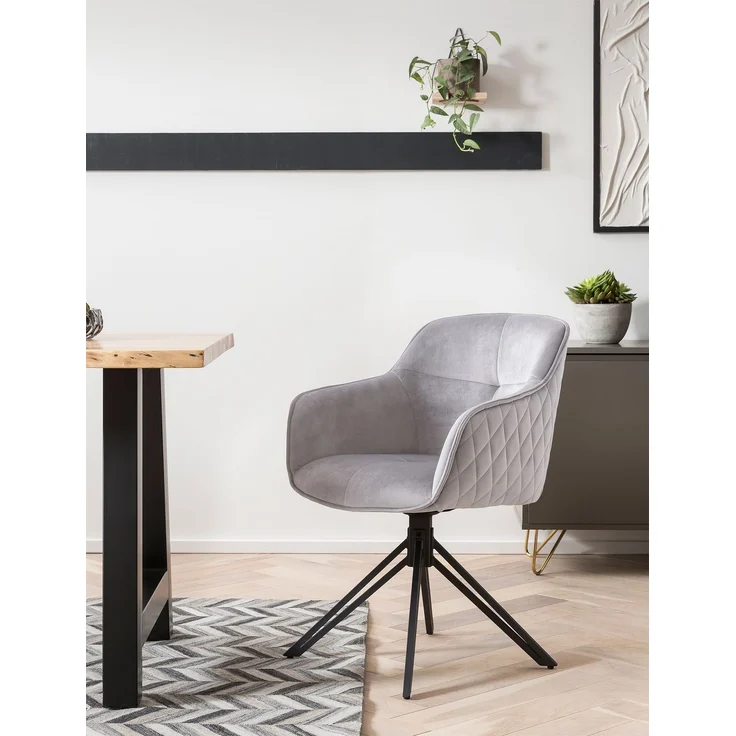 SalesFever Armlehnstuhl aus Samt mit 360° Drehfunktion, Wabensteppung und schwarzem Stahlgestell – Bild 10