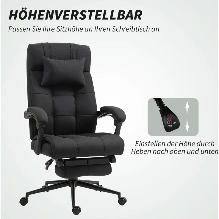 MELAYR, Bürostuhl mit Fußstütze, Schreibtischstuhl, Drehstuhl mit Kopfstütze, Schwarz, 76 x 66 x 120 cm – Bild 6