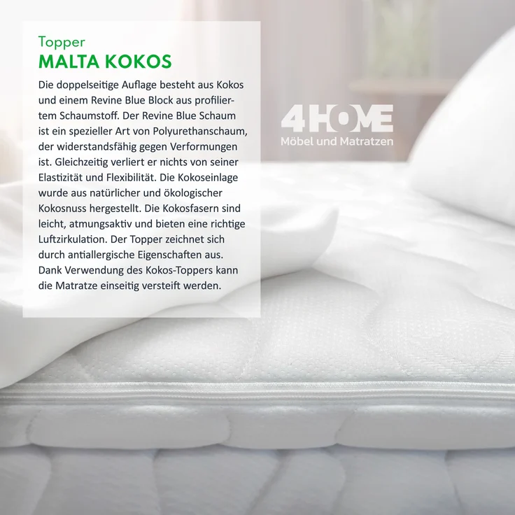 Topper 5x140x200 cm Matratzenauflage mit RavineBlue-Schaum Matratzenschoner Kokosfaser H4 – Bild 4