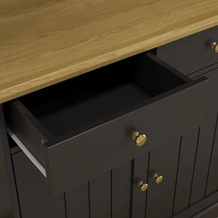 Buffetschrank 120 x 40 x 191 cm in Schwarz mit Glastüren, Schublade, Gläserhalter und Steckdosen – Bild 9