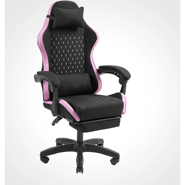 MARS GAMING MGC-X, Ergonomischer Gaming-Stuhl, Atmungsaktiver Stoff, Verstellbare Rückenlehne und Höhe, Dynamische Armlehnen, Nacken- und Lendenkissen, Bürostuhl mit Ausziehbarer Fußstütze, Rosa