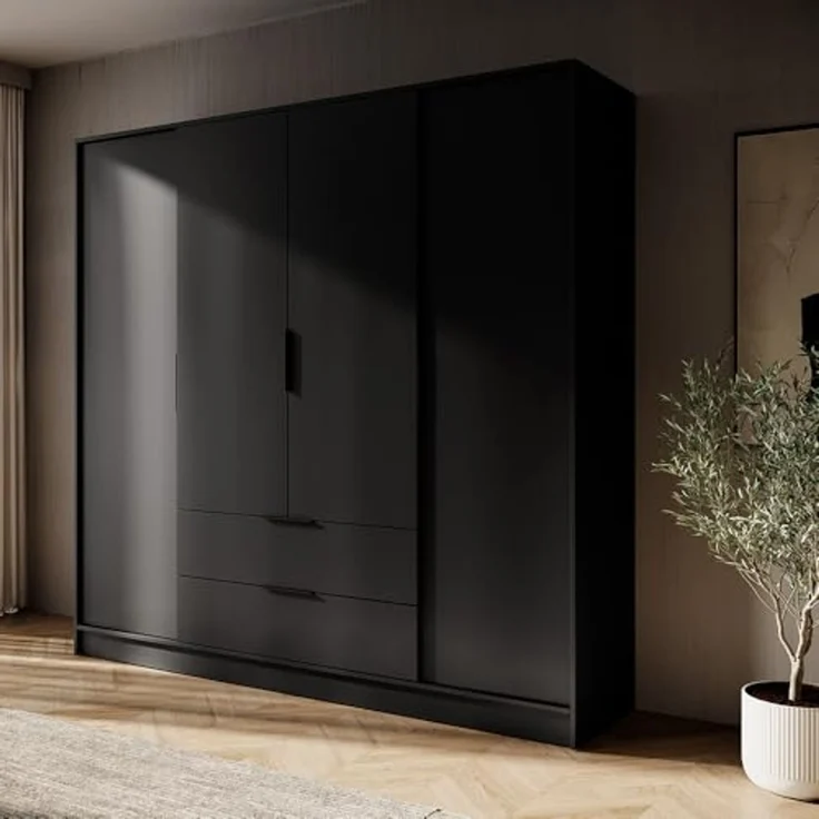 Lomadox Kleiderschrank KNOCK-160 in schwarz, 4 Türen, 2 Schubkästen, 206 cm breit – Bild 2