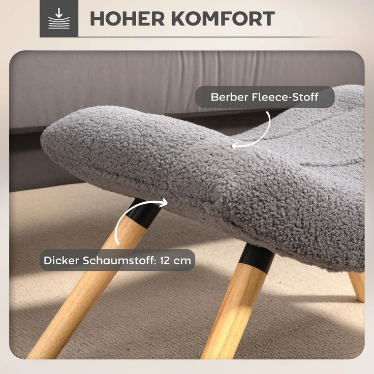 Moderner Fußhocker mit Fleece-Bezug und Holzbeinen, gepolstert, für Wohnzimmer, Schlafzimmer, Flur, Dunkelgrau--Dunkelgrau--67x45x38cm--YOUDENOVA – Bild 8