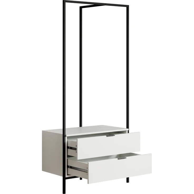 trendteam smart living - Jody - Garderobenständer mit 2 praktischen Schubladen - Weiß matt/Schwarz - Kompakter Kleiderständer - (BxHxT) 85 x 190 x 47 cm - Freistehende Garderobe mit Metallgestell – Bild 3