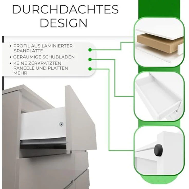 CDF Kommode Malwa M6 140 | Farbe: Kaschmir (beige) | Schrank für Dokumente, Kleinigkeiten | Ideal für Wohnzimmer, Schlafzimmer, Kinderzimmer, Jugendzimmer und Büro | 6 geräumige Schubladen – Bild 6