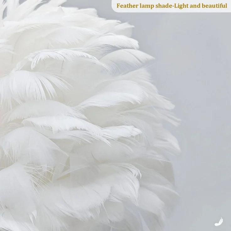 JDONG Tischleuchte Weiße kunstliche Feder, Deko Lampe Wohnzimmer 30/35cm, E27, 3000K Warmweiß, Nachttischlampe mit goldenem Sockel, Feder-Tischleuchte – Bild 3