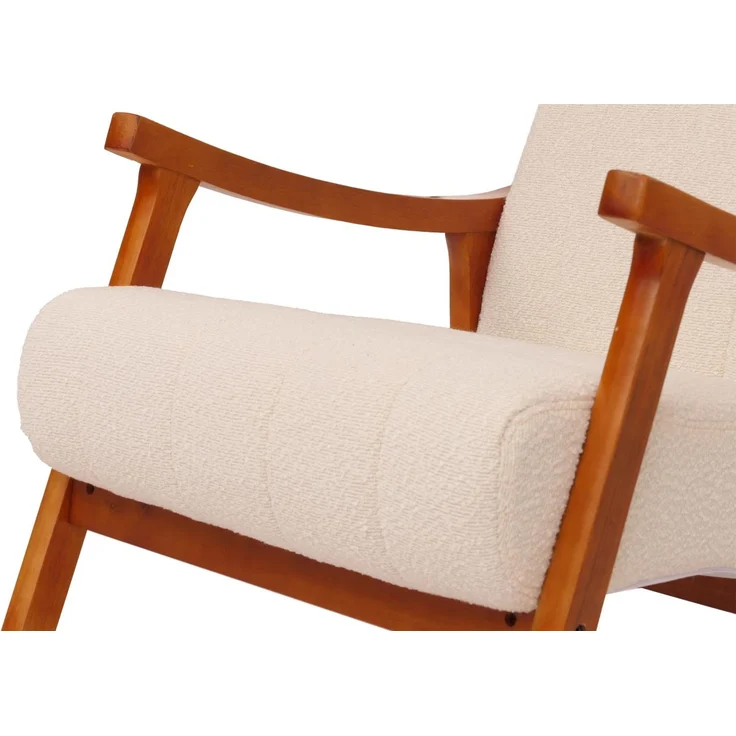 Schaukelstuhl HWC-K10, Relaxsessel, Holz FSC® Stoff/Textil Bouclé (450g/m²) ~ creme, Gestell Walnuss-Optik – Bild 6